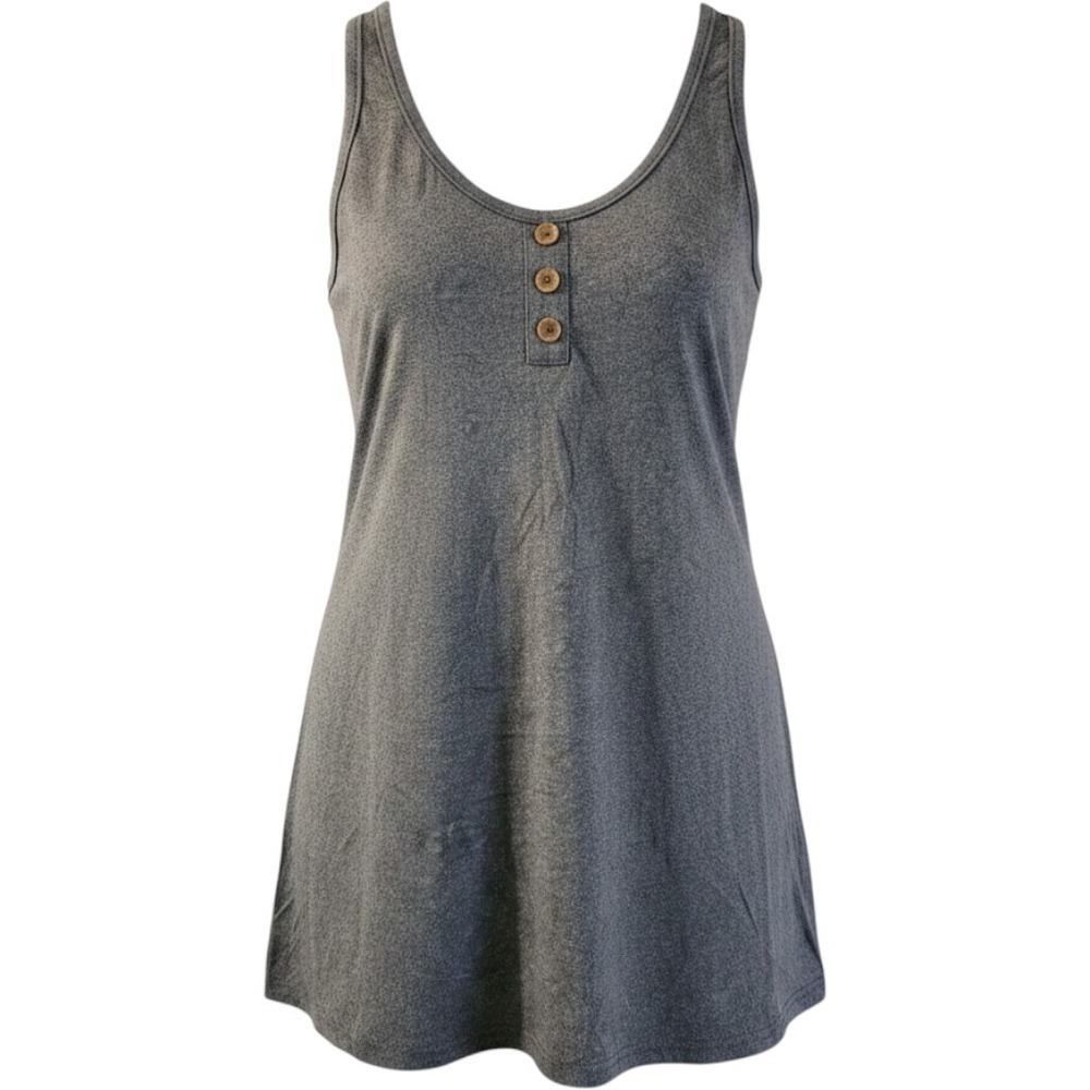 Women's Tank Top In Charcoal Gray Sleeveless Button Neck In Gray, Size Large